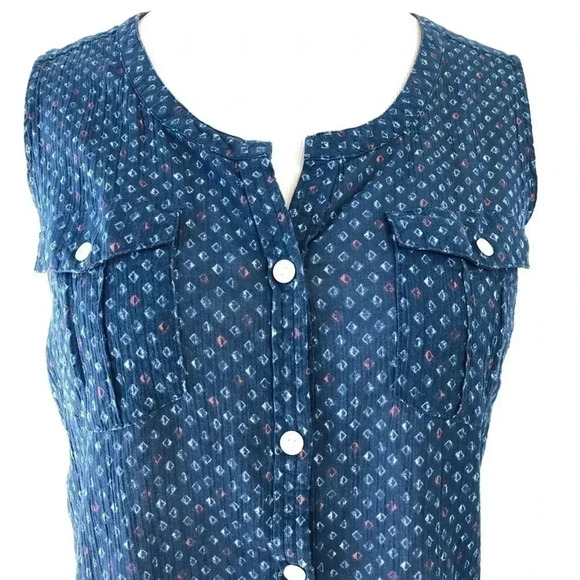 Eddie Bauer Blue Pattern Sleeveless Button Blouse - Picture 3 of 8